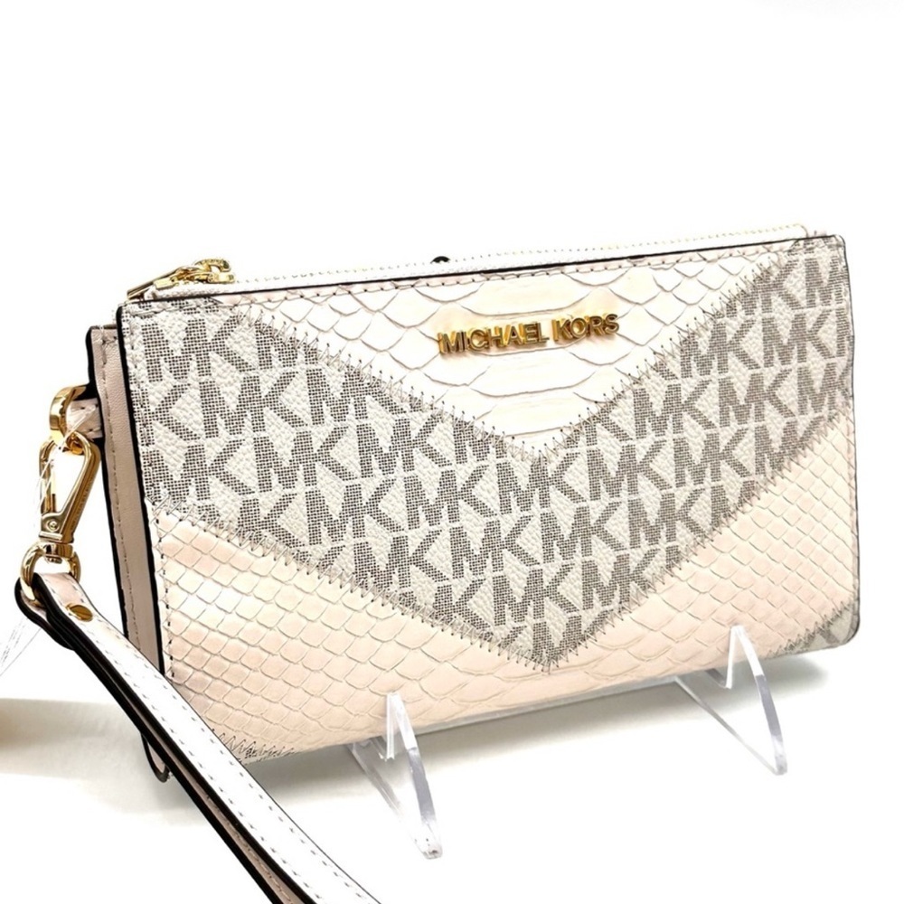 Michael Kors Large Double Zip Wallet Wristlet Cream Multi